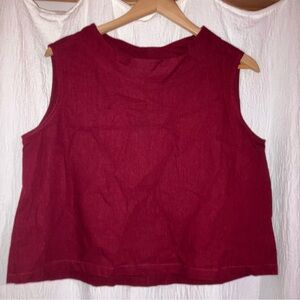 Sleeveless Red Linen Women's Cropped Top